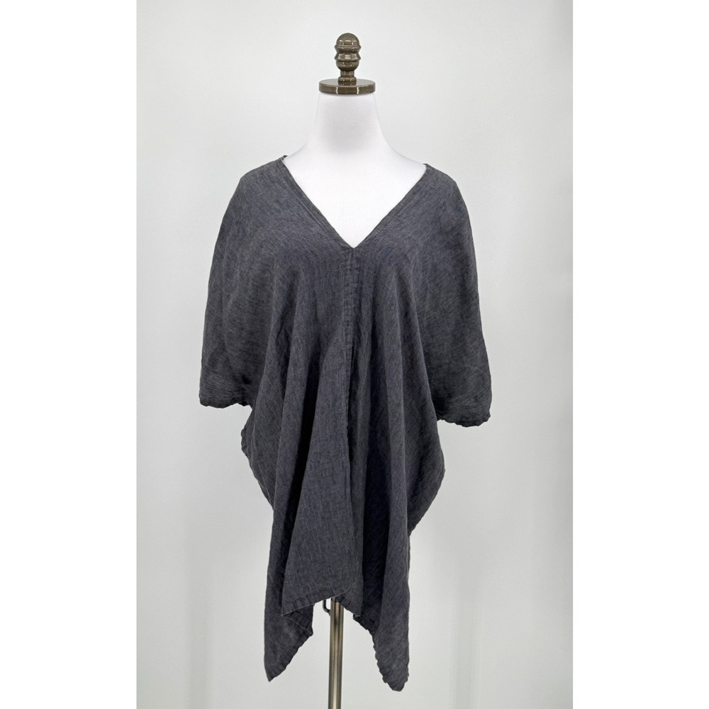 Alma Anki Spets Mia Dark Gray Linen Relaxed V Neck Kaftan Top Sz S/M